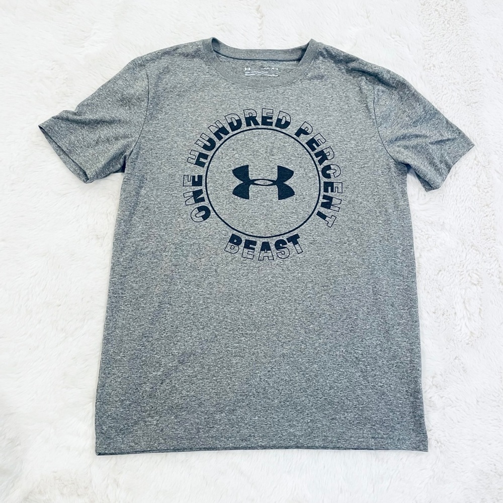 Under Armour One Hundred Percent Beast Gray Short Sleeve Crewneck Shirt Youth L